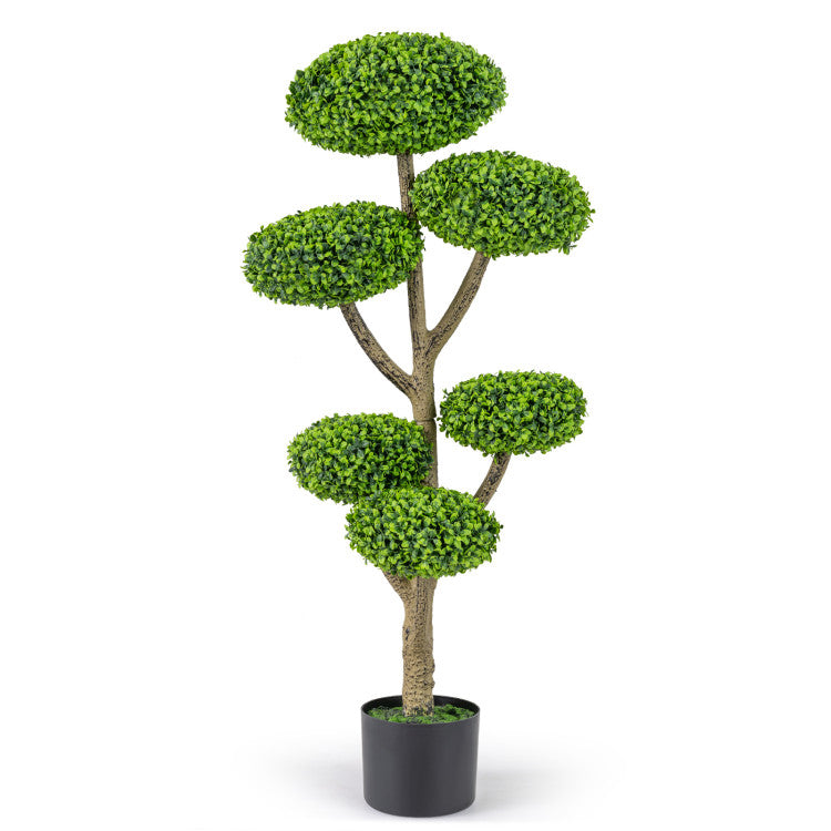 Indoor Outdoor 6 Balls Topiary Tree with Realistic Trunk and Weighted Cement-Filled Base
