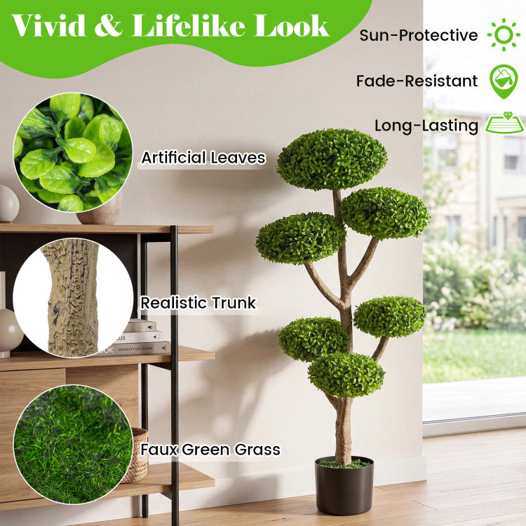 Indoor Outdoor 6 Balls Topiary Tree with Realistic Trunk and Weighted Cement-Filled Base