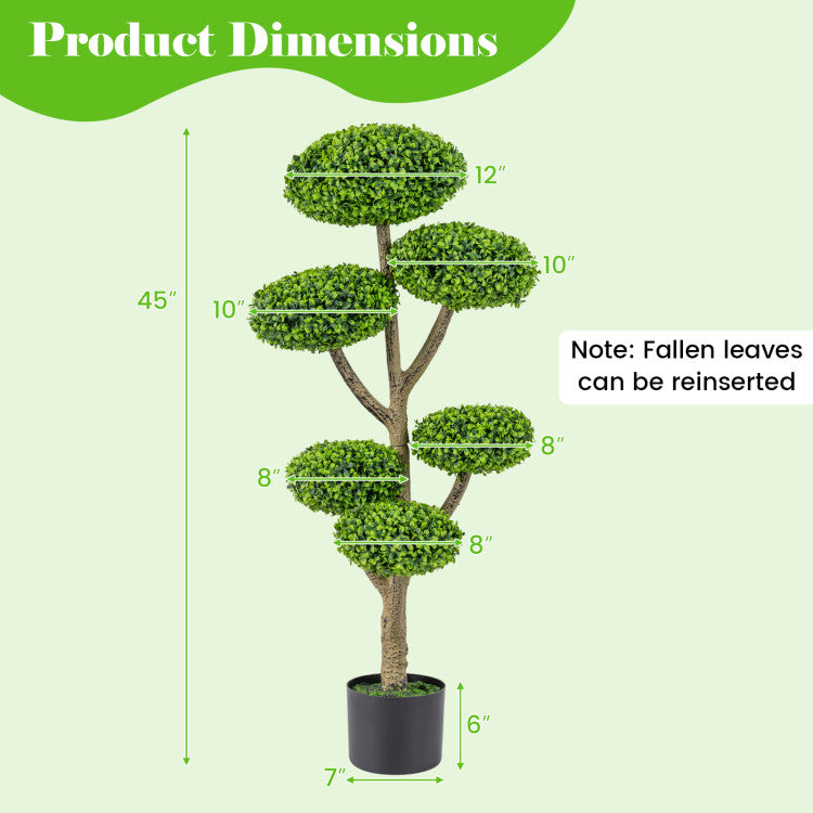Indoor Outdoor 6 Balls Topiary Tree with Realistic Trunk and Weighted Cement-Filled Base