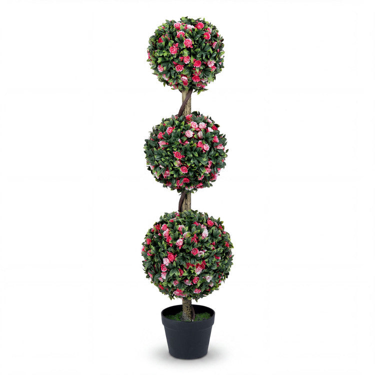 43.5" Artificial Triple Ball Rose Topiary Tree with Lifelike Blooms and Green Leaves