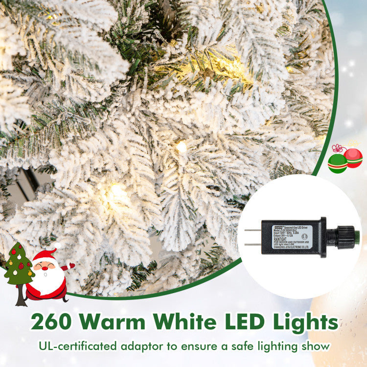4.5/6/7 Feet Flocked Christmas Tree with Warm White LED Lights