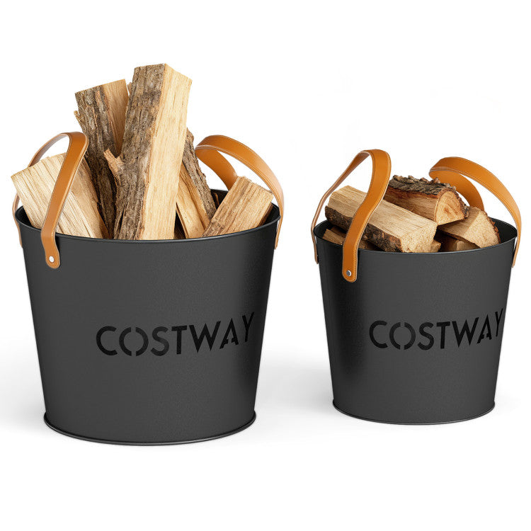 Ash Bucket Set of 2 Metal Coal Ash Can Set with 11.5 Gal and 8.5 Gal Bucket for Fireplace Fire Pits