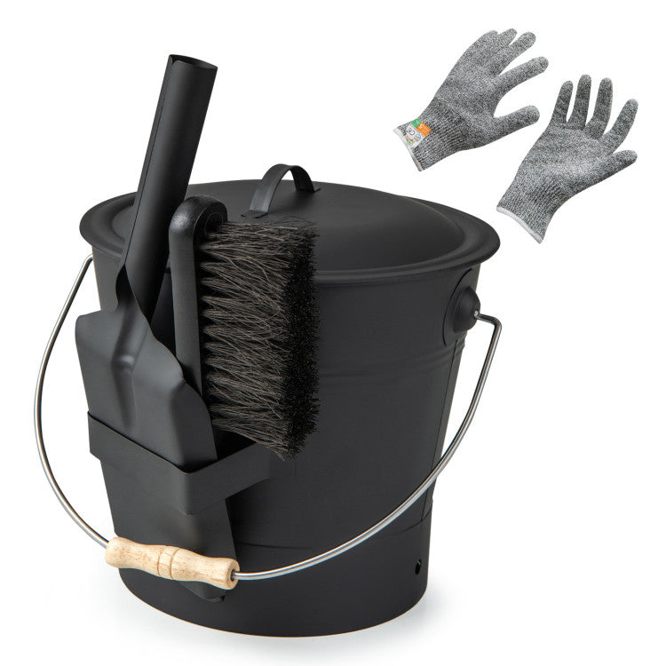 Ash Bucket with Lid and Cut-resistant Gloves