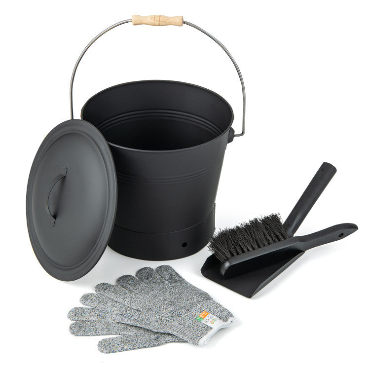 Ash Bucket with Lid and Cut-resistant Gloves