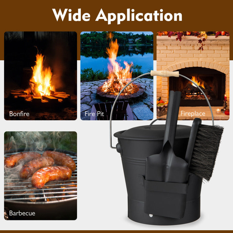 Ash Bucket with Lid and Cut-resistant Gloves