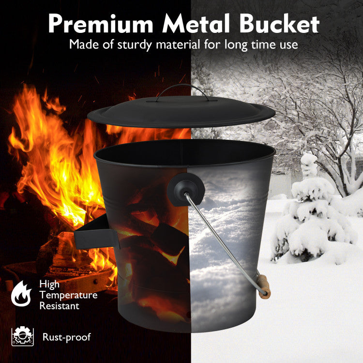 Ash Bucket with Lid and Cut-resistant Gloves