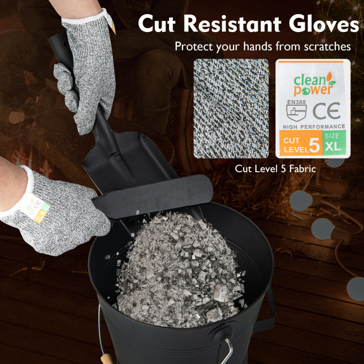 Ash Bucket with Lid and Cut-resistant Gloves