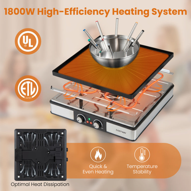 BBQ Grill with Fondue Pot Set and Adjustable Thermostats for 8 People
