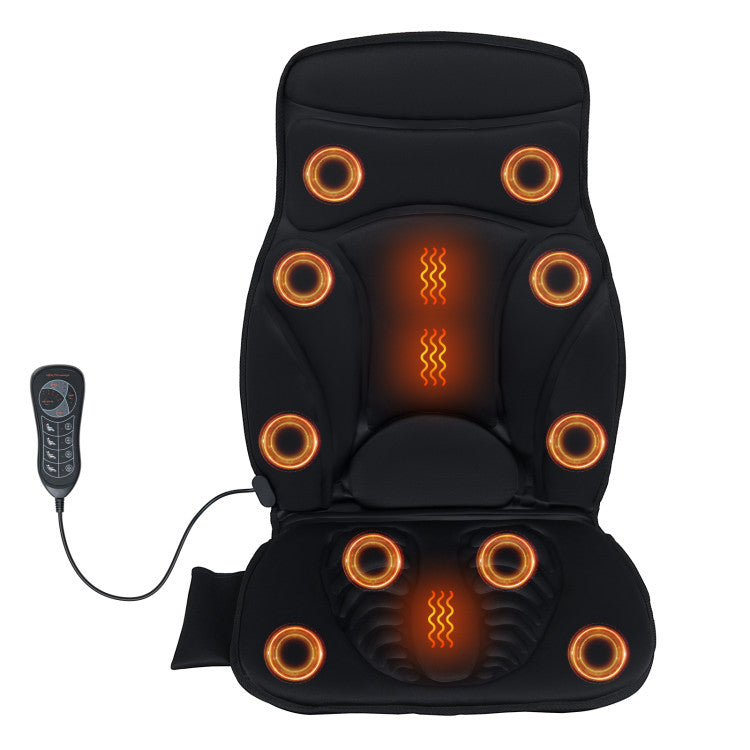 Back Massager Seat Cushion with Heat and 10 Vibration Motors for Pain Relief