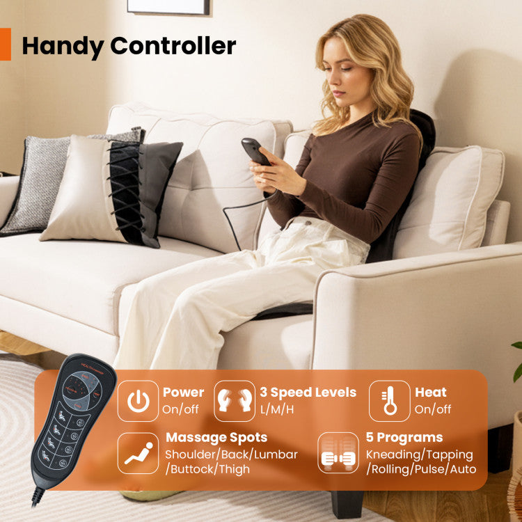 Back Massager Seat Cushion with Heat and 10 Vibration Motors for Pain Relief