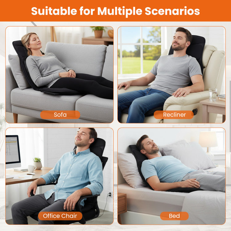 Back Massager Seat Cushion with Heat and 10 Vibration Motors for Pain Relief