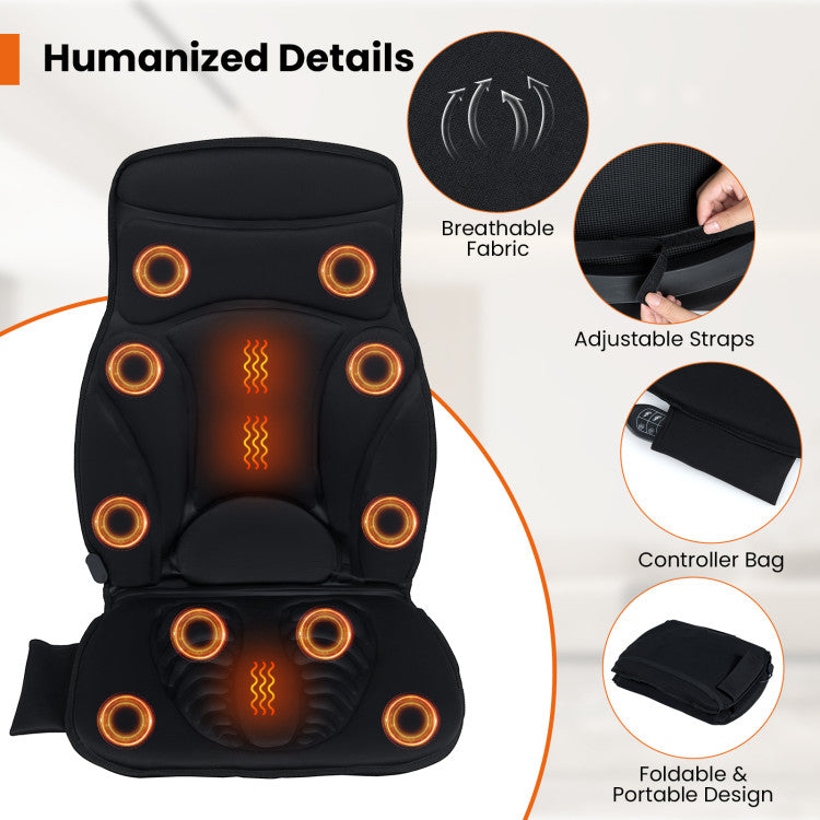 Back Massager Seat Cushion with Heat and 10 Vibration Motors for Pain Relief