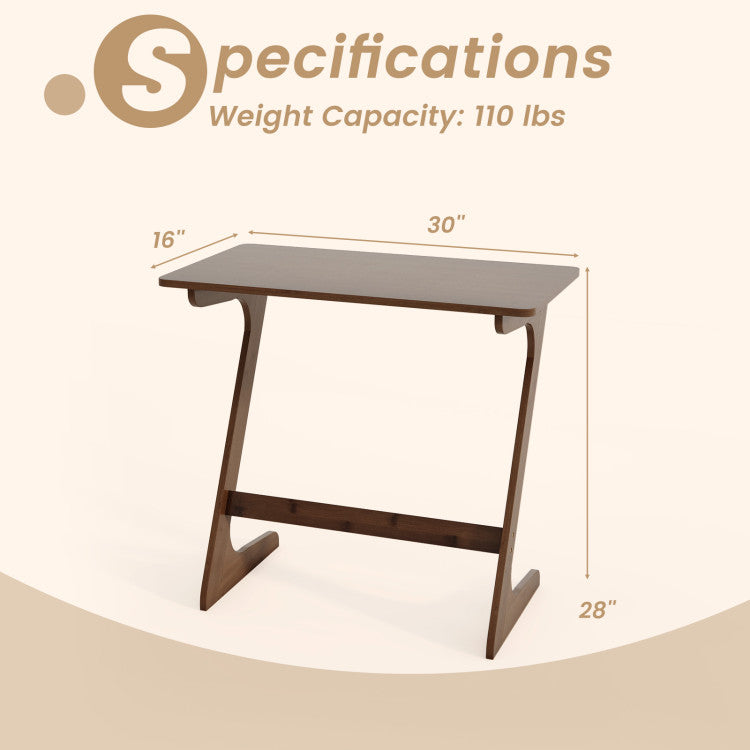 Bamboo Z-Shaped Spacious Sofa Side Table with Space-Saving Tabletop