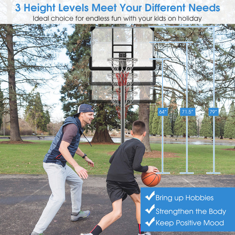 Basketball Hoop with 5.4-6.6FT Adjustable Height and 50 Inch Backboard
