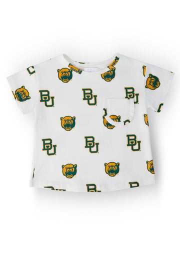 Baylor White Bear Ruffle Pocket Tee