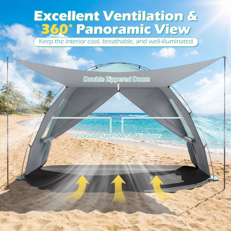 Beach Tent Sun Shelter with Canopy Easy Setup UPF50+ Sun Protection
