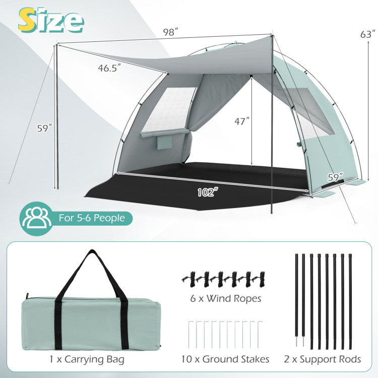 Beach Tent Sun Shelter with Canopy Easy Setup UPF50+ Sun Protection