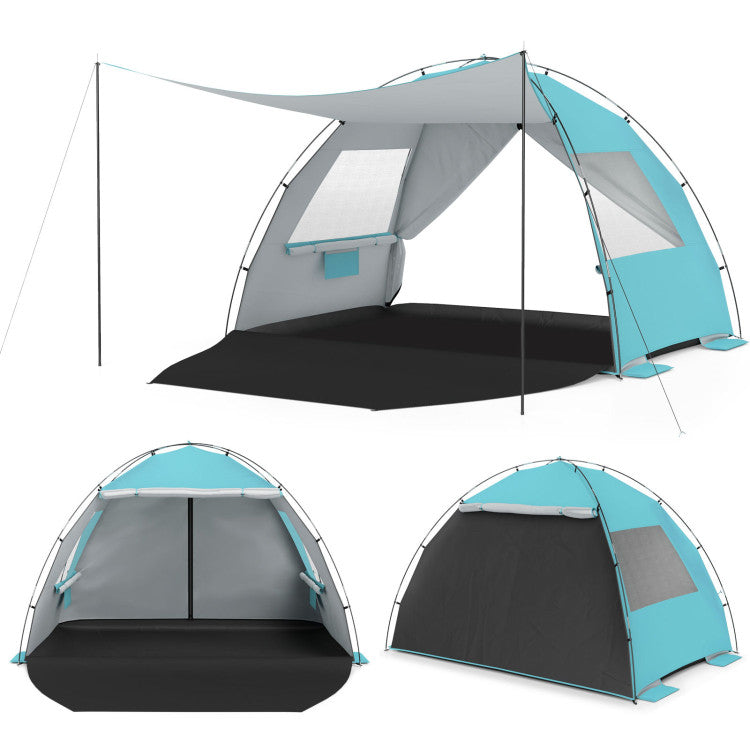 Beach Tent Sun Shelter with Canopy with Extended Floor and Vent Windows