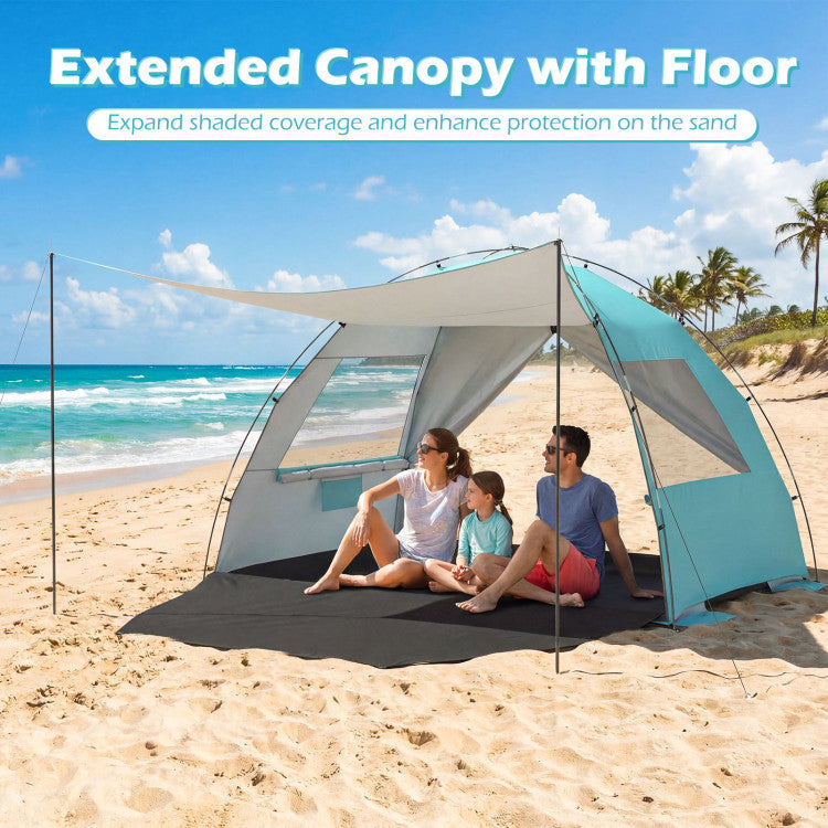 Beach Tent Sun Shelter with Canopy with Extended Floor and Vent Windows