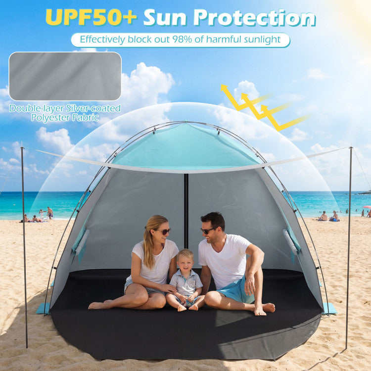 Beach Tent Sun Shelter with Canopy with Extended Floor and Vent Windows