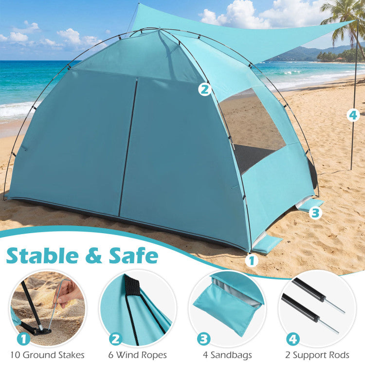 Beach Tent Sun Shelter with Canopy with Extended Floor and Vent Windows