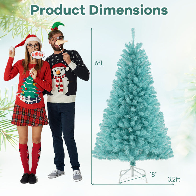 6/7 FT Blue Artificial Christmas Tree with 280/380 Warm White LED Lights and Foldable Metal Stand