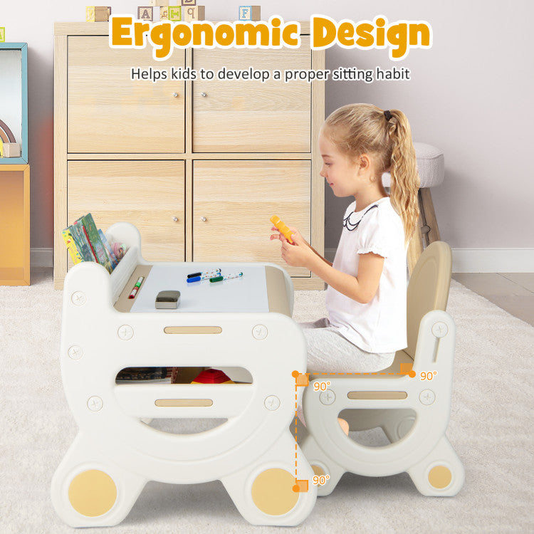 Kids Drawing Table and Chair Set with Watercolor Pens and Blackboard Eraser