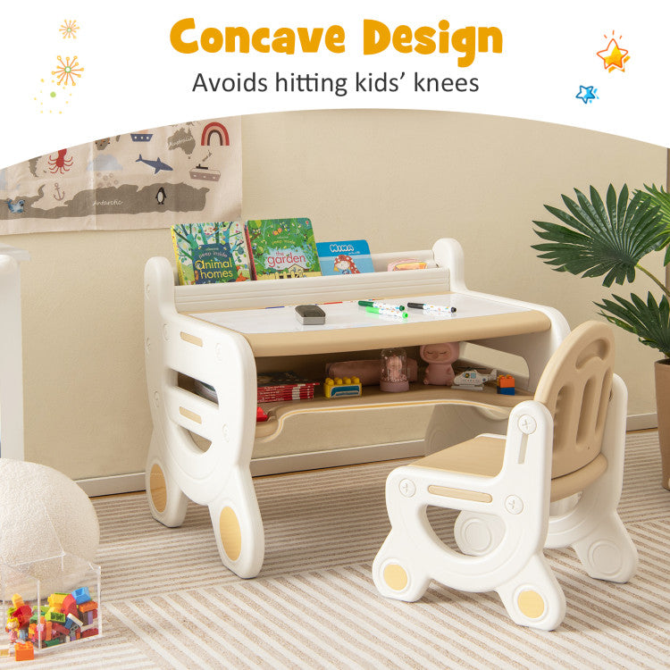 Kids Drawing Table and Chair Set with Watercolor Pens and Blackboard Eraser