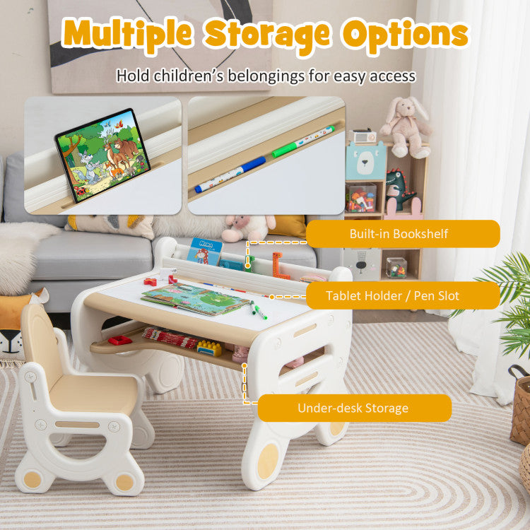 Kids Drawing Table and Chair Set with Watercolor Pens and Blackboard Eraser