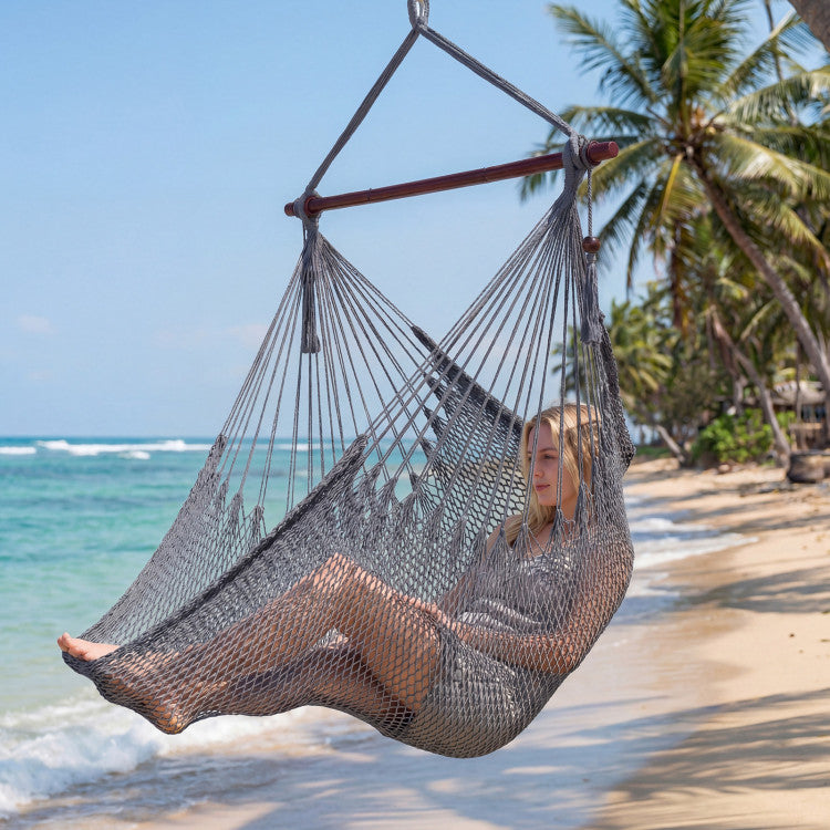 Caribbean Hammock Chair with Metal Spreader Bar Woven Rope Swing