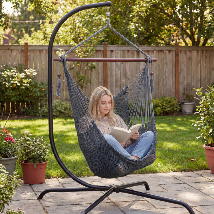 Caribbean Hammock Chair with Metal Spreader Bar Woven Rope Swing