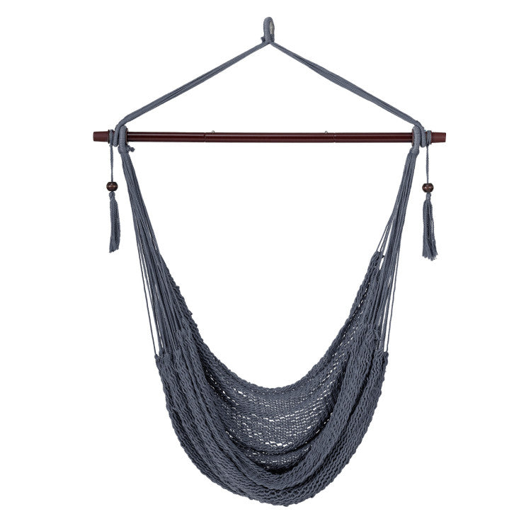 Caribbean Hammock Chair with Metal Spreader Bar Woven Rope Swing
