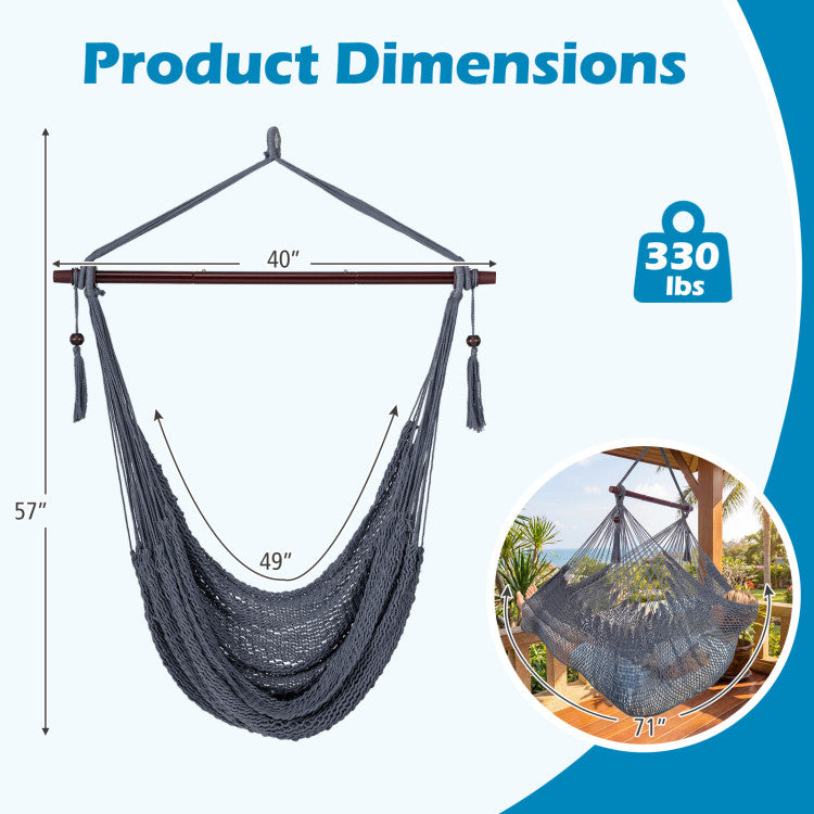 Caribbean Hammock Chair with Metal Spreader Bar Woven Rope Swing