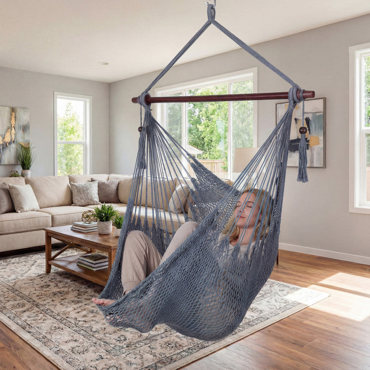 Caribbean Hammock Chair with Metal Spreader Bar Woven Rope Swing
