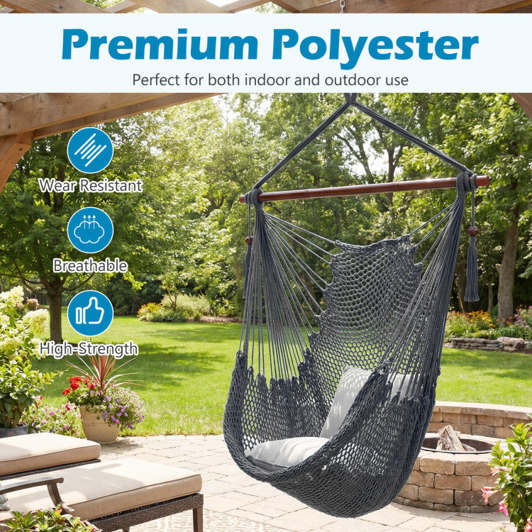 Caribbean Hammock Chair with Metal Spreader Bar Woven Rope Swing