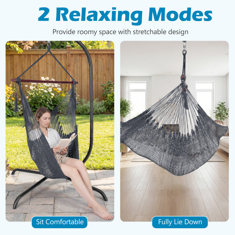 Caribbean Hammock Chair with Metal Spreader Bar Woven Rope Swing