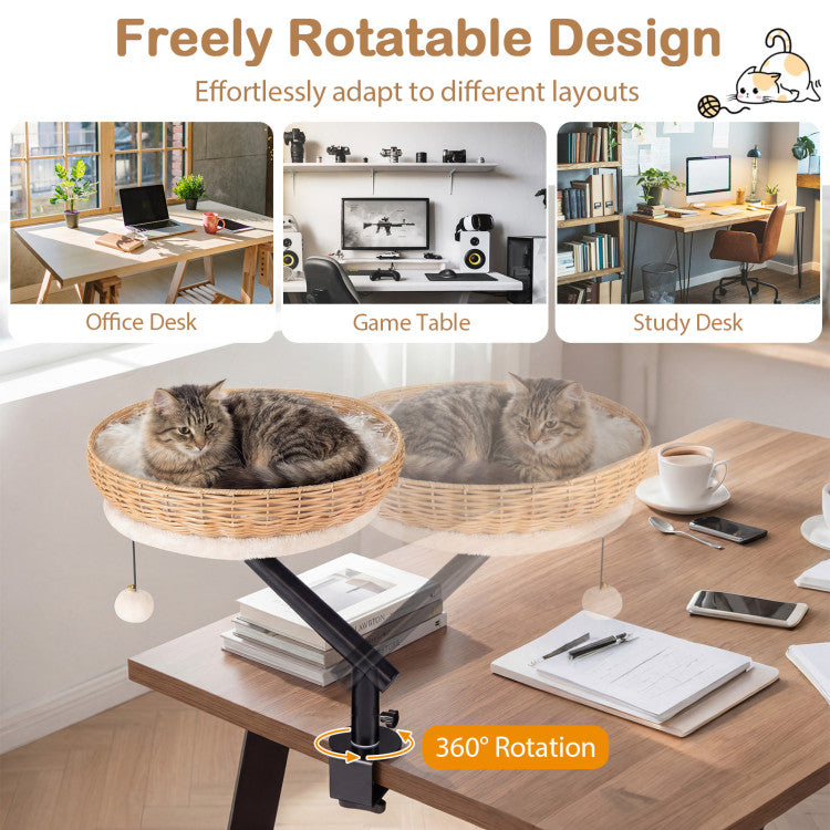 Cat Desk Bed with Removable Padded Cushion for Indoor Cats