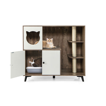 Cat Litter Box Enclosure with 3 Sisal Scratching Posts for Indoor Cats