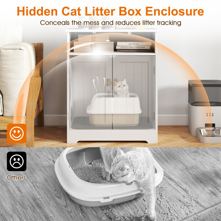 Cat Litter Box Enclosure Wooden Hidden Pet Washroom Furniture