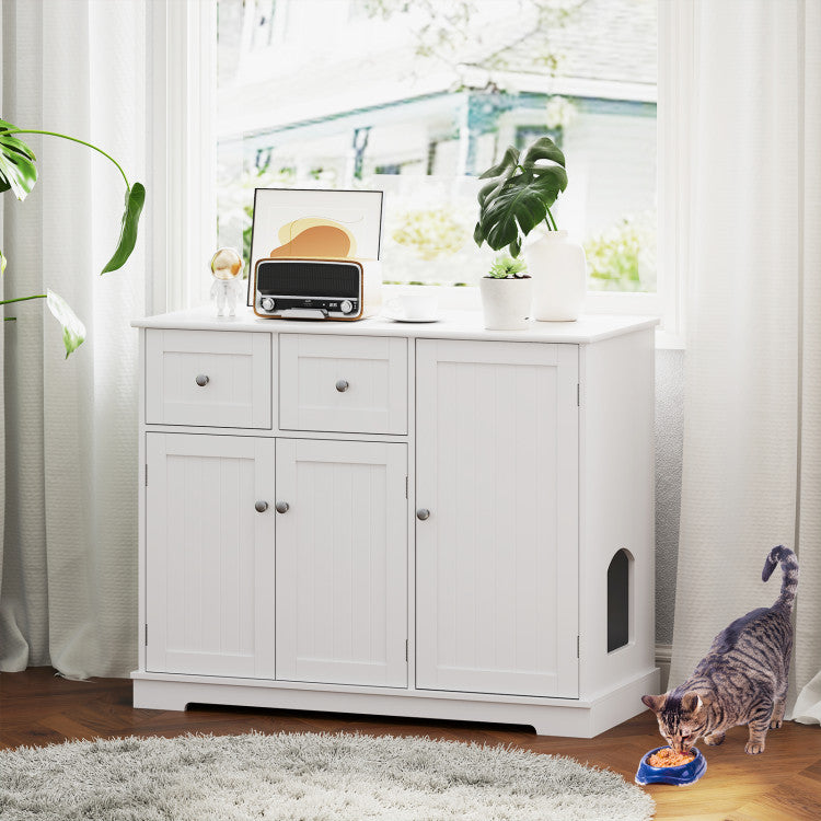 Cat Litter Box Enclosure with 2 Drawers and 3 Doors for Kittens and Adult Cats