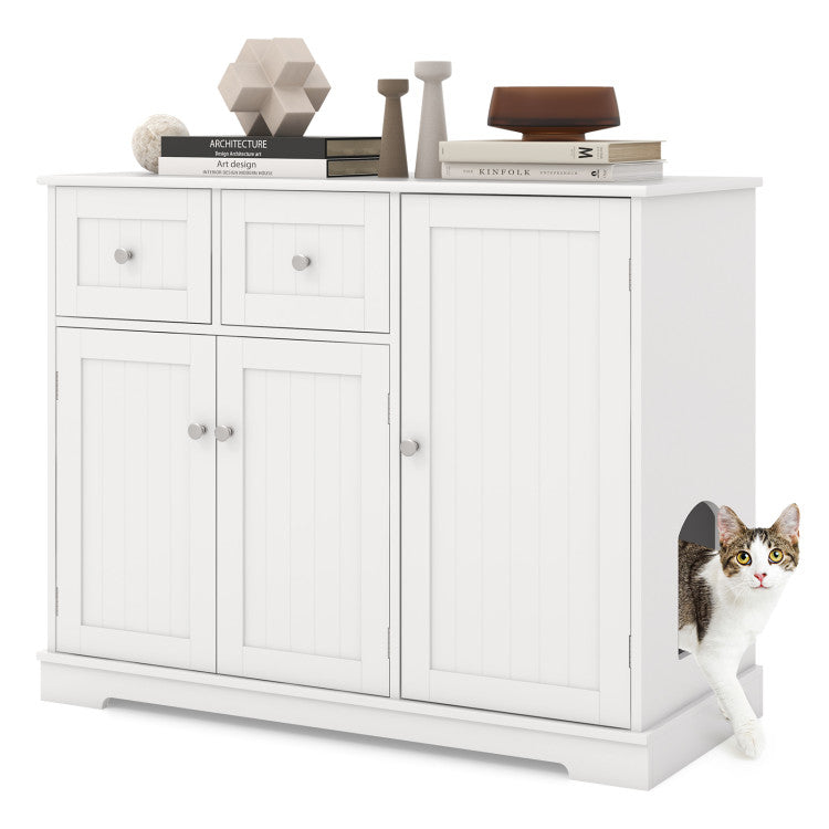 Cat Litter Box Enclosure with 2 Drawers and 3 Doors for Kittens and Adult Cats