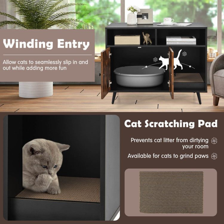Cat Litter Box Enclosure with Storage Compartments and Pet Scratcher