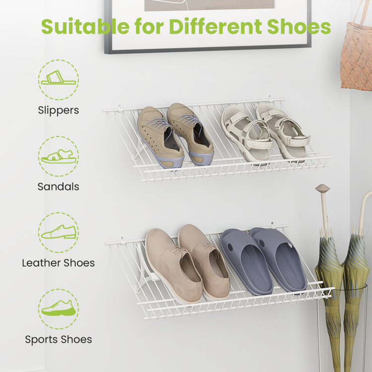 Closet Shelves Wall Mounted Set of 2 Metal Wire Shoe Racks