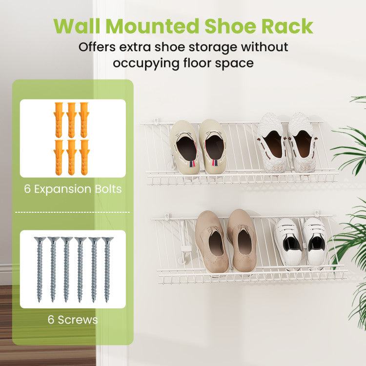 Closet Shelves Wall Mounted Set of 2 Metal Wire Shoe Racks