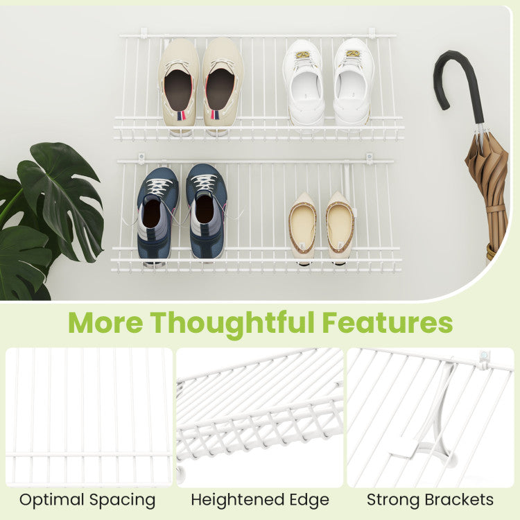 Closet Shelves Wall Mounted Set of 2 Metal Wire Shoe Racks