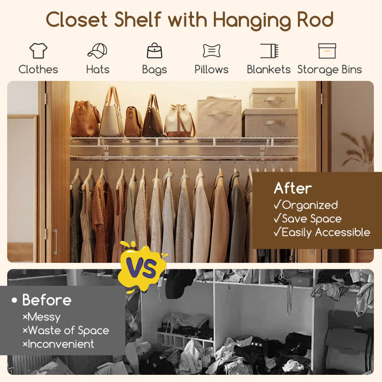 Closet Shelves Wall Mounted with Ventilated Metal Wire Shelving Kit