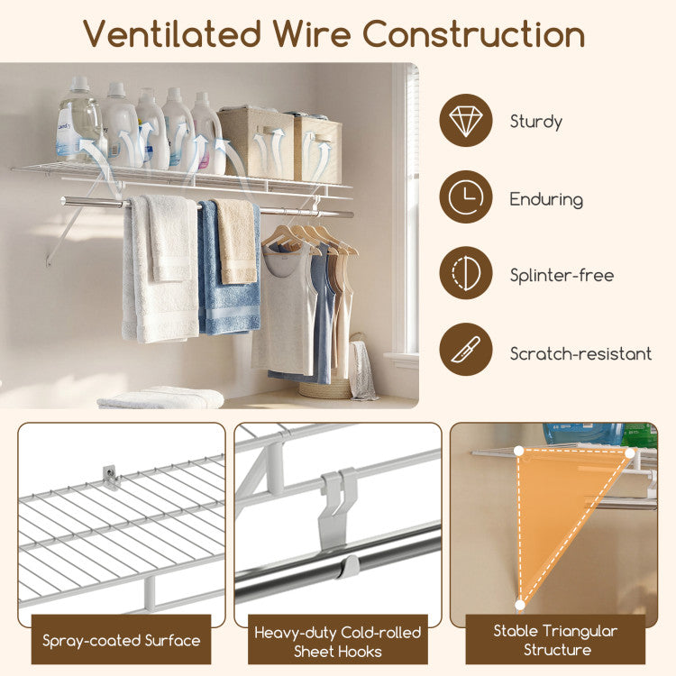 Closet Shelves Wall Mounted with Ventilated Metal Wire Shelving Kit