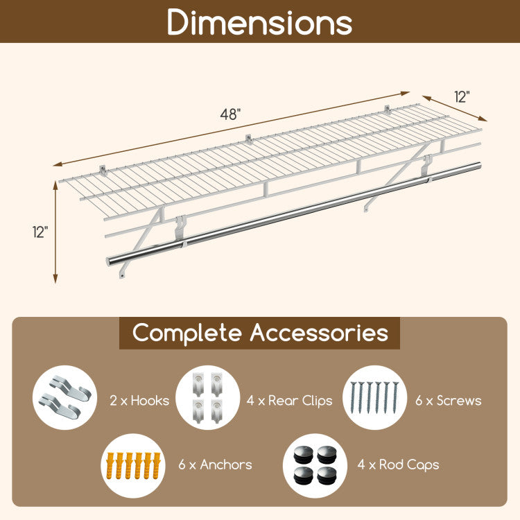 Closet Shelves Wall Mounted with Ventilated Metal Wire Shelving Kit