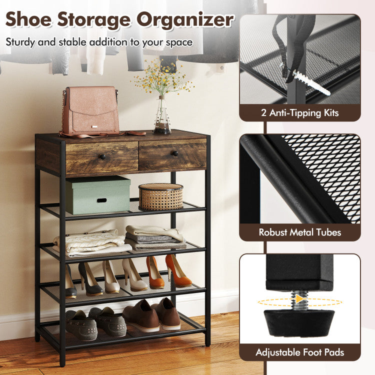 Coat Rack Shoe Stand Set 5-Tier Shoe Rack with Wall-Mounted Coat Hanger