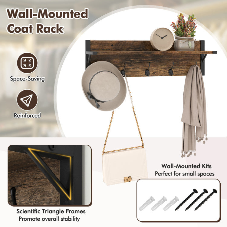 Coat Rack Shoe Stand Set 5-Tier Shoe Rack with Wall-Mounted Coat Hanger
